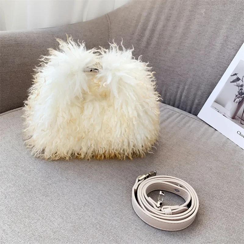 

Winter Faux Fur Women s Small Shoulder Bag Soft Plush Ladies Furry Messenger Bags Imitati Wool Female Fluffy Clutch Handbags бежевый