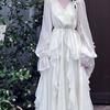 French Gentle Style First Love White Moonlight Fairy Dress Women's Summer V-Neck Waist-Cinching Dress