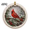 Festive Hanging Decor Acrylic Christmas Red Bird Ornament Snow Scene Pattern Xmas Tree Nature Inspired Seasonal Decorations Decor Retro Round