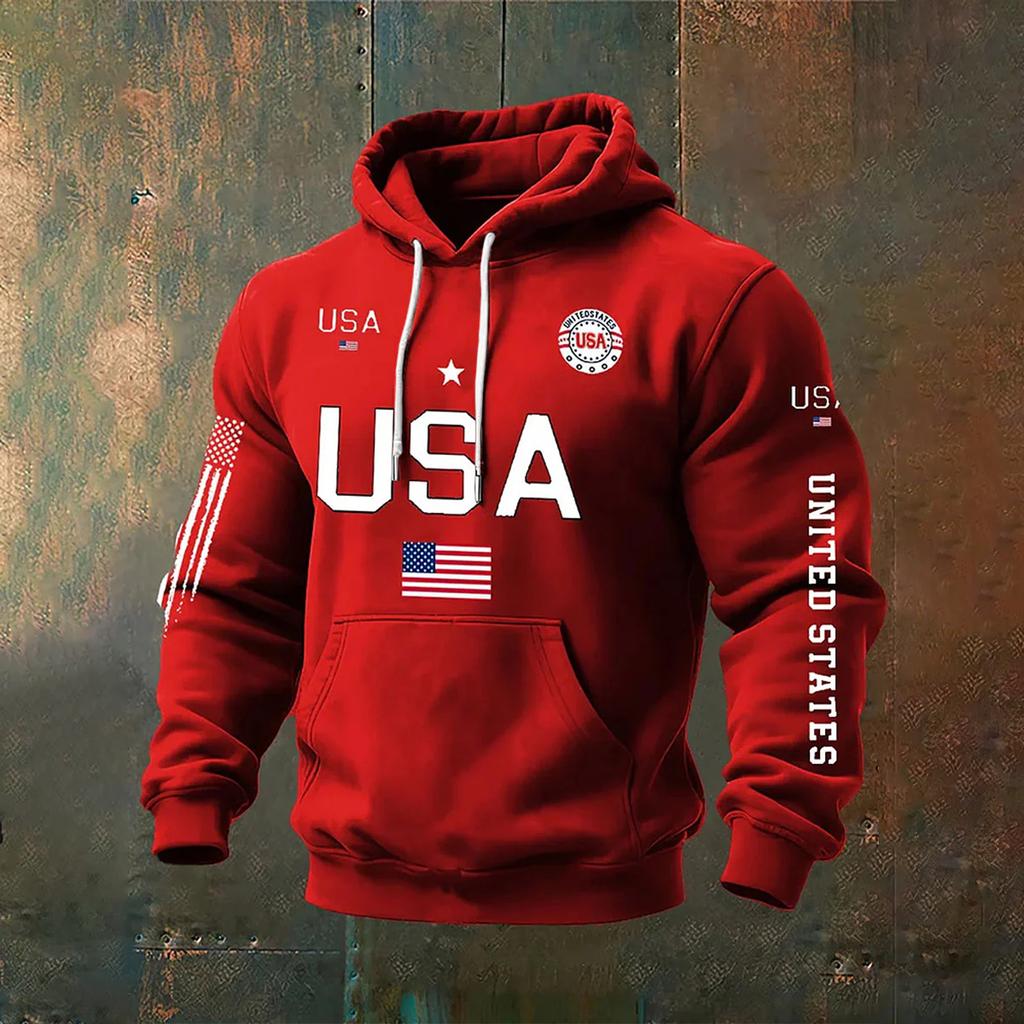 USA Rocznicowa Męska Casualowa Bluza z Długim Rękawem z Nadrukiem Liter