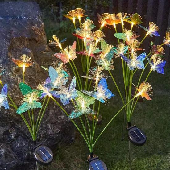Solar Butterfly Lawn Light Fiber Optic Butterfly Garden Light Solar Powered Waterproof Outdoor Light
