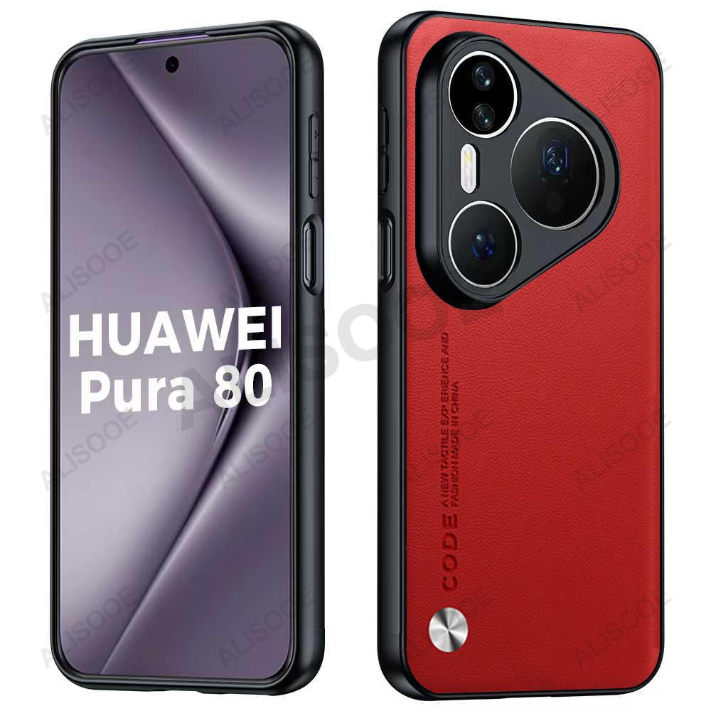 

Funda for Huawei Pura 80 Ultra / 80 Pro Plus Case Luxury Carbon Fiber Texture PU-Leather Protective Phone Cover Pura 80 Pro Plus красный