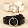 Stylish Minimalist Belt with Round Buckle and Rhinestones Everyday Versatile Women's Leather Belt Decorative Belts for Dresses