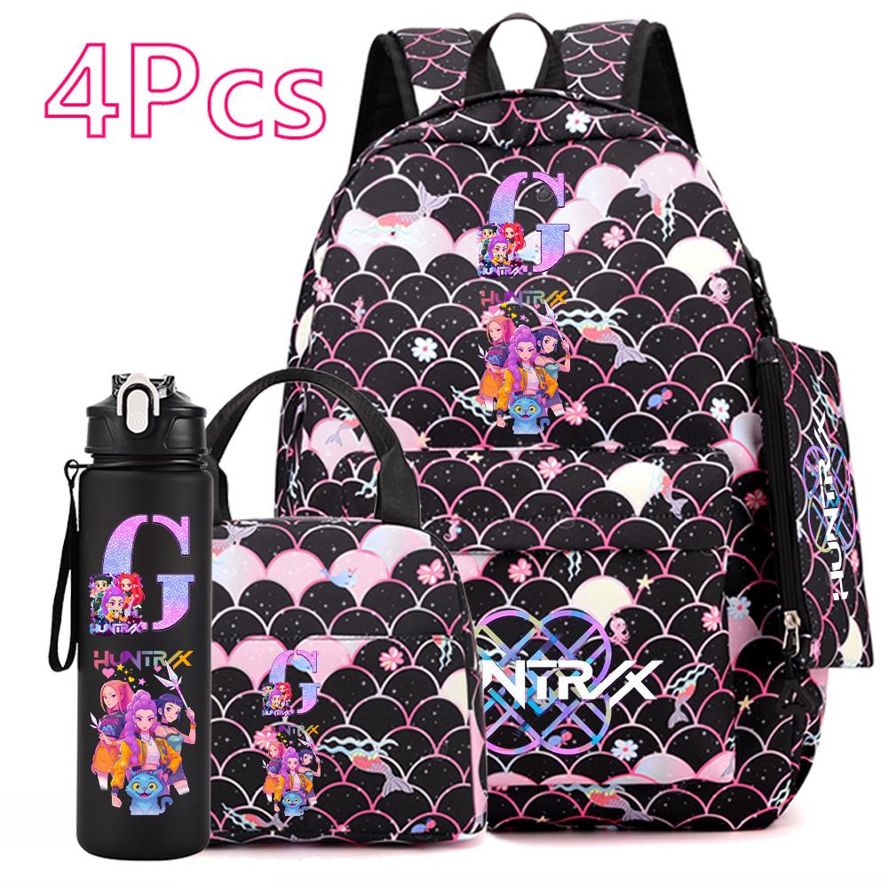 4Pcs/set Anime Printed Backpack Large Capacity Bookbag HandBag Case Bag with 750ml Water Bottler Boy Girl SchoolBag Mochila