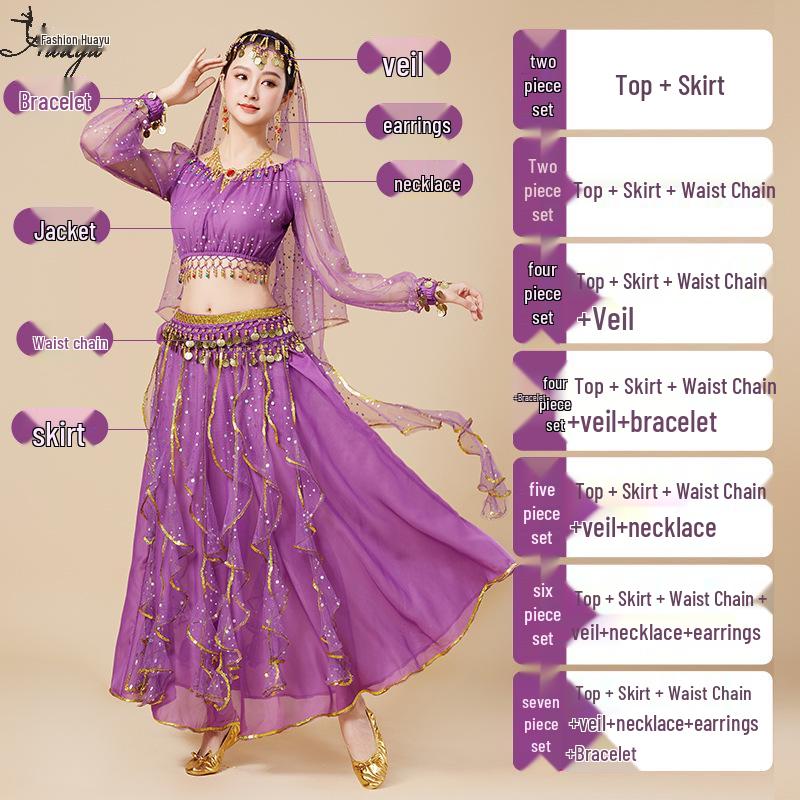 Huayu 2025 Indian Belly Dance Long Sleeve Performance Costume for Women