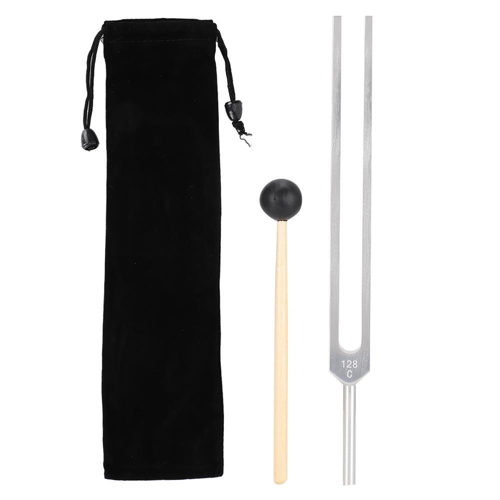 128HZ Aluminum Alloy Tuning Fork Wood Hammer Sound Healing Therapy Tool Set