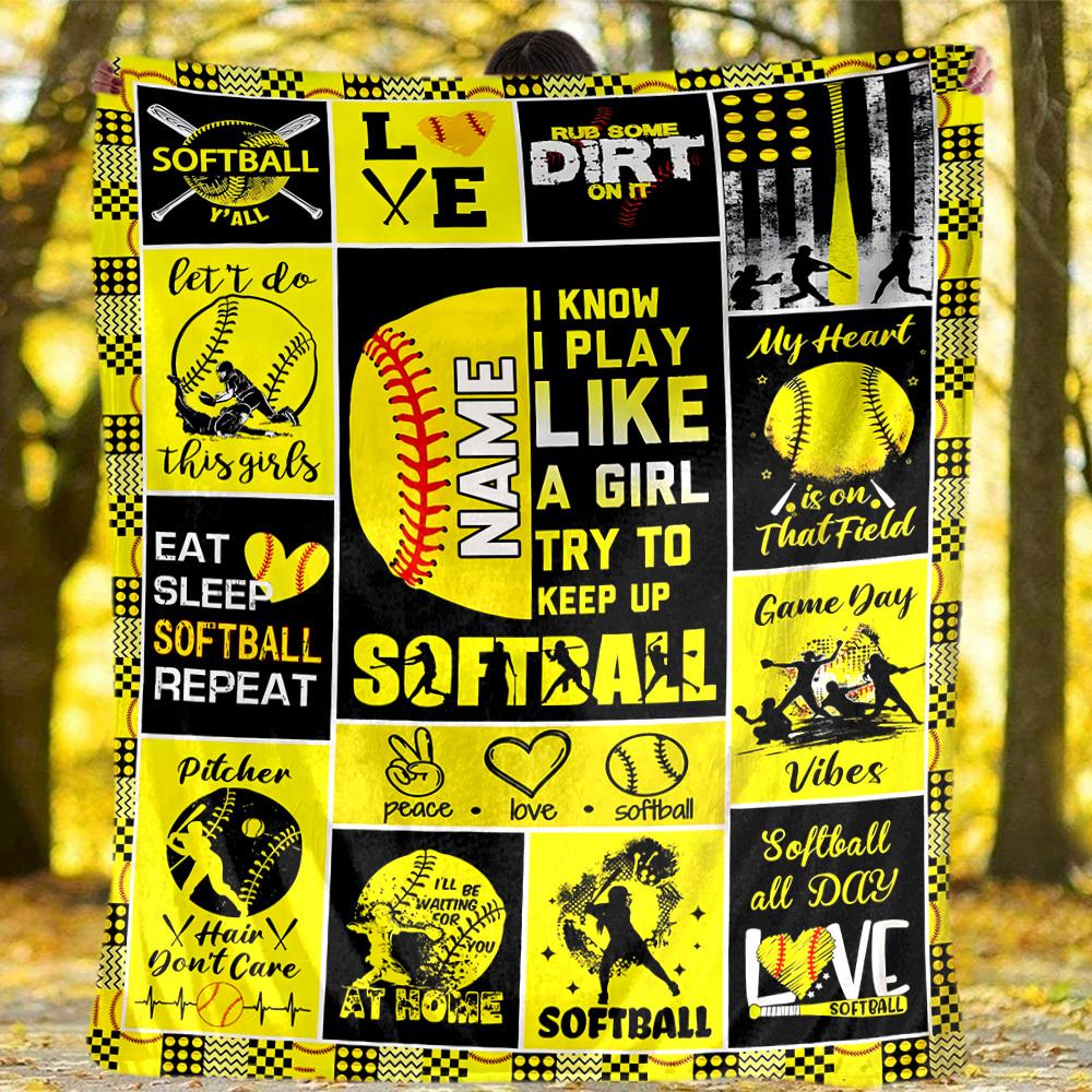Softball Outdoor Customize Your Name Blanket Comfortable Soft Lightweight Allseason Multipurpose Blanket For Travel Camping Picnics Sofa Office Bed