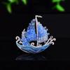 Fashion Blue Crystal Lucky Ship Brooch Pins Handmade DIY Enamel Brooch Rhinestones Jewelry Lapel Pin Accessories Women