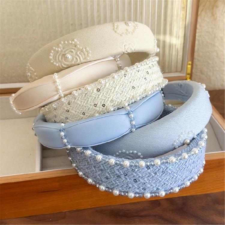 Luxury Floral Design Headbands For Women Fabric Hair Accessory With Bead Detailing Hairband Headwear For Special Event