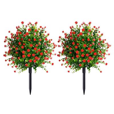 Artificial Topiary Ball Trees UV Resistant Faux Plants with Flowers Faux Greenery Shrubs with Ground Spike for Indoor Yard Porch Decoration