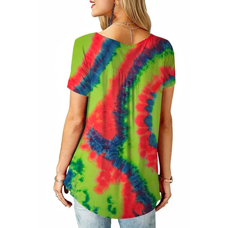Women Short Sleeve Tie Dye T-shirt Plus Size Ladies Summer Casual Loose Tunic Tops