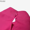 ZANZEA Women Stand Collar Floral Print Splice 3/4 Sleeve Blouse