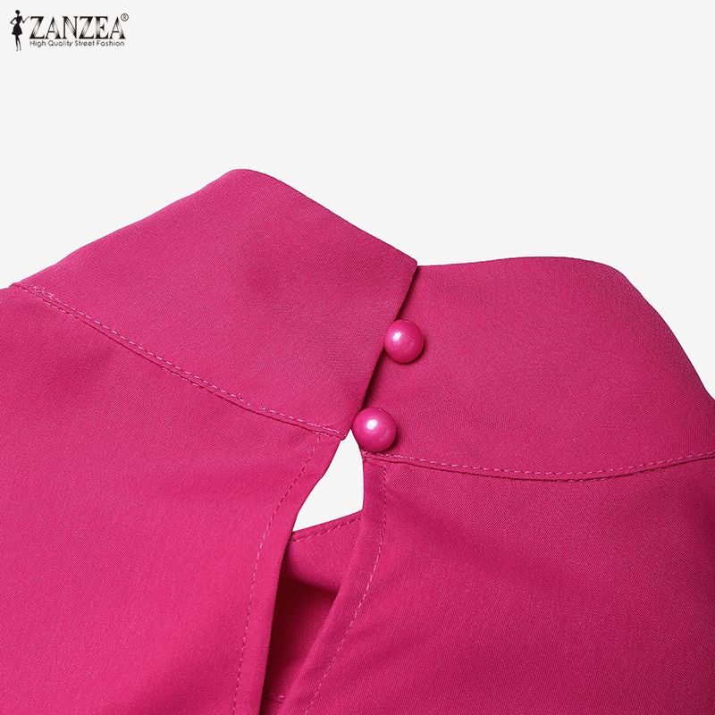 ZANZEA Women Stand Collar Floral Print Splice 3/4 Sleeve Blouse