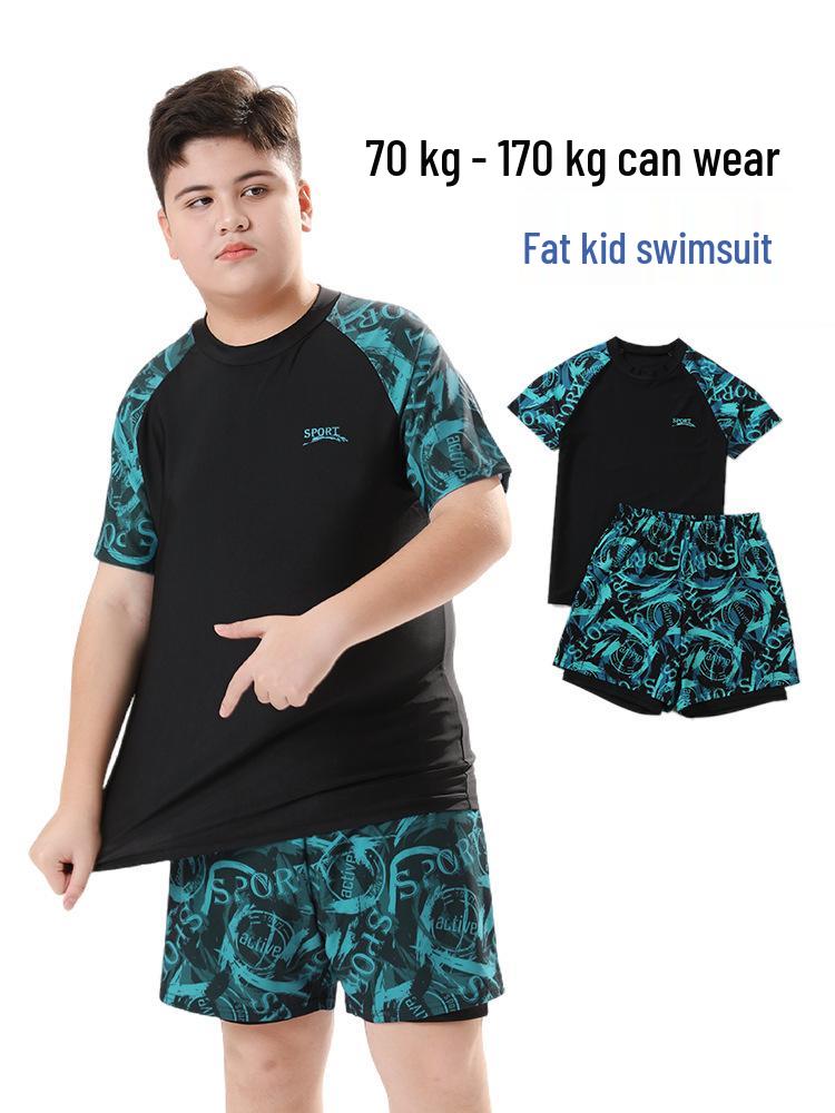 Boys' High-Elastic Quick-Dry Swimsuit Set - Anti-Embarrassment, Two-Piece Beachwear for Tweens and Teens