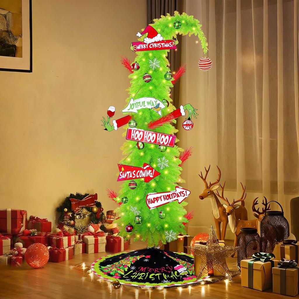 Grinchi 6 Ft Lime Green Artificial Christmas Tree, Bendable Holiday Decor, Easy Assembly