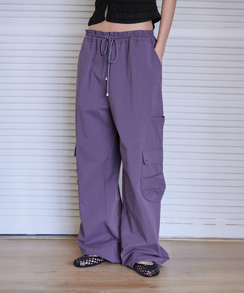 Leondeondada Nylon Cargo String Hem Pants, Purple