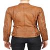NOORA Womens Tan Brown Leather Motorcycle Biker Quilted Jacket With Zipper & Pocket | Snap On Collar |