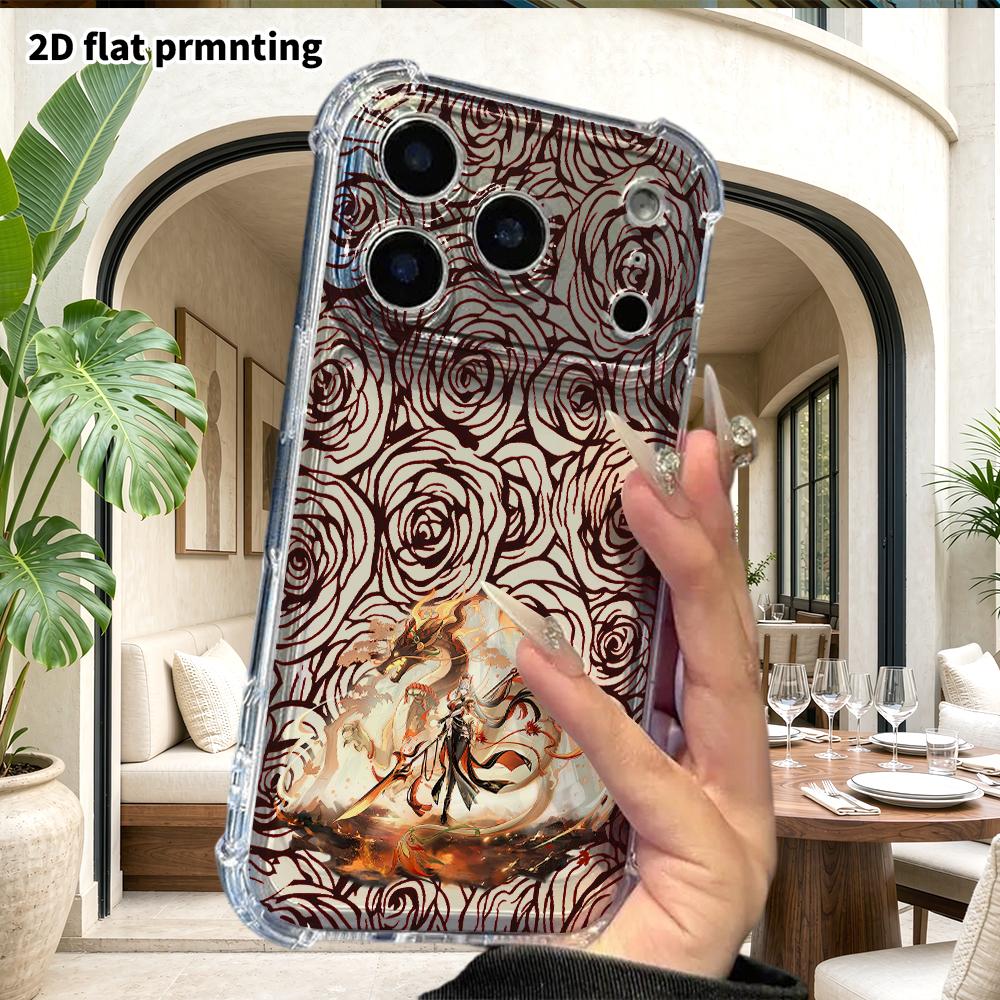 Phone Case: 2D Flat, Suitable for iPhone 18 17 16 15 14 13 Pro, Transparent with Corner Protection, Featuring Ancient Dragon Girl, Christmas and Hallo