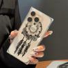 Clear Square Back Tube Case Protection For iPhone 12 15 Plus 11 14 Pro Max 13 16 ProMax Anti-Oxygen,Black Floral Feather Wreath Pattern Casing