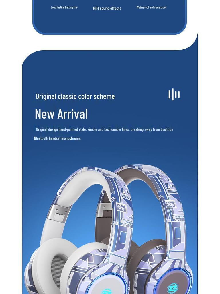 Trendy Bluetooth 5.2 Over-Ear Headphones with LED Lights and Foldable Design