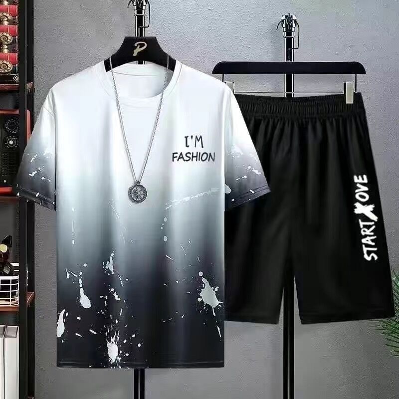 Faionable Lightweight Set for Men Summer Casual Spor Two-Piece Suit Teenage Polyester Fiber Orts