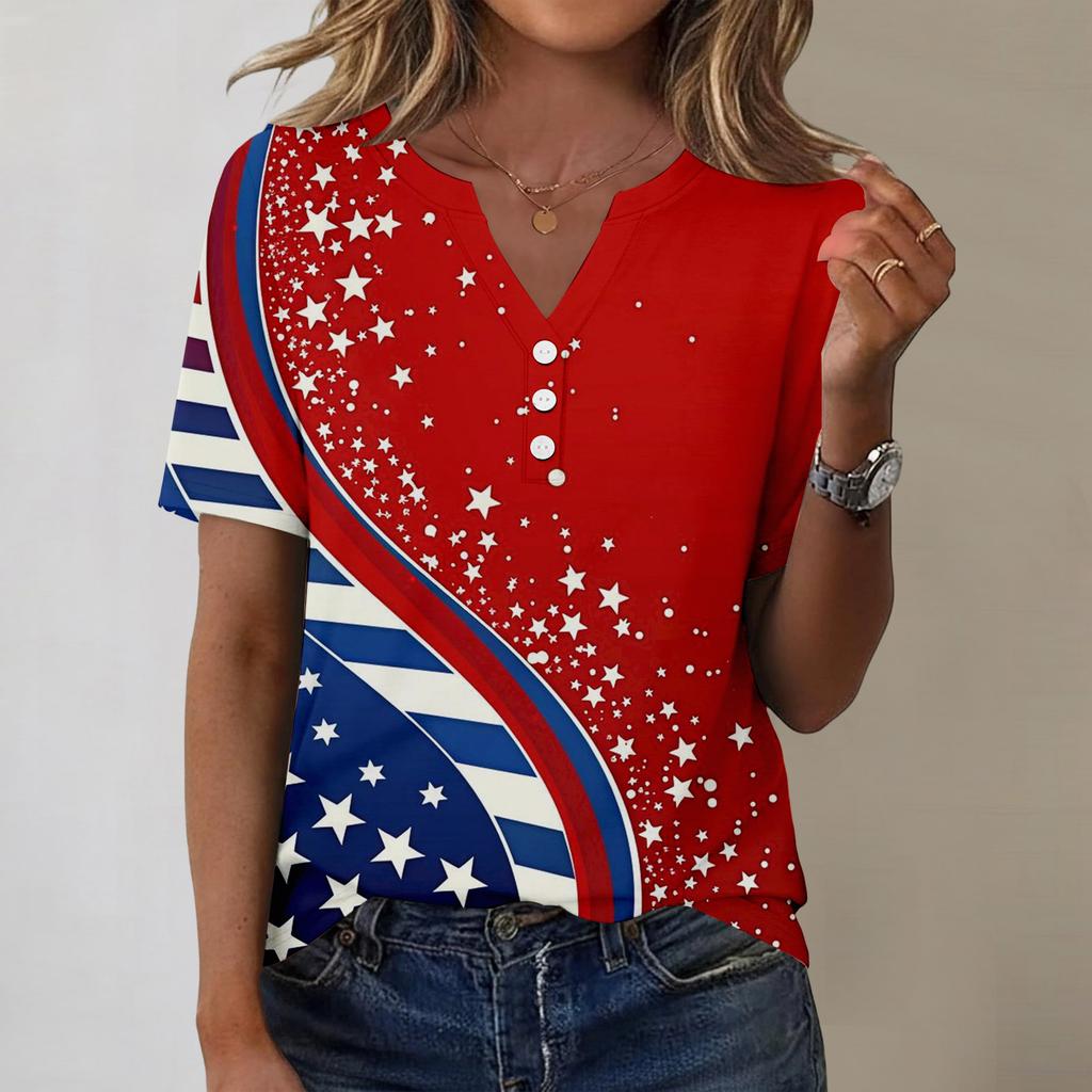Women's Fashionable Casual Independence Day Print Blouse