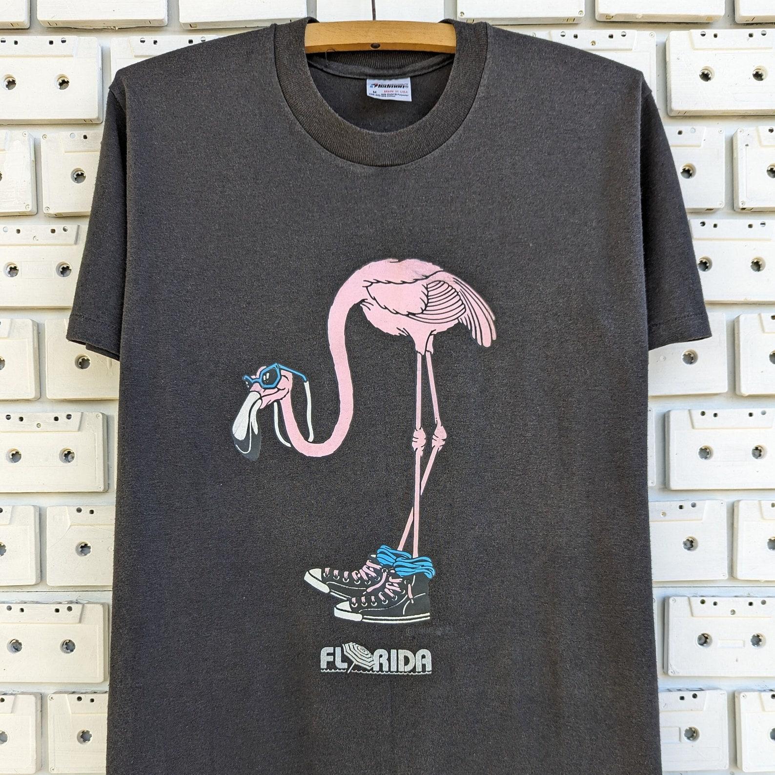 Vintage 1986 Pink Flamingo T shirt Key West Florida Funny Graphic Tourist Tee Size S 4XL