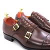 Fashion Men's Dress Shoes Size 39-46 Genuine Leather Double Buckle Monk Strap Snake Print Cap Toe Classic Italian Style