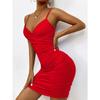 Summer Women's Dress Sexy V-Neck Backless Halter Dress Pleated Wrap Hip Dresses