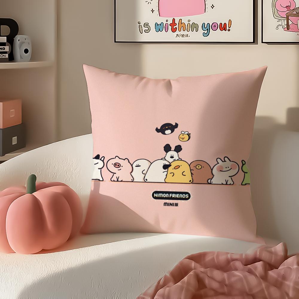 Cute IP Kawaii Versatile Art Portrait Cushion Cover Pillowcase Short Plush Invisible zipper Room Sofa Cushion Cover