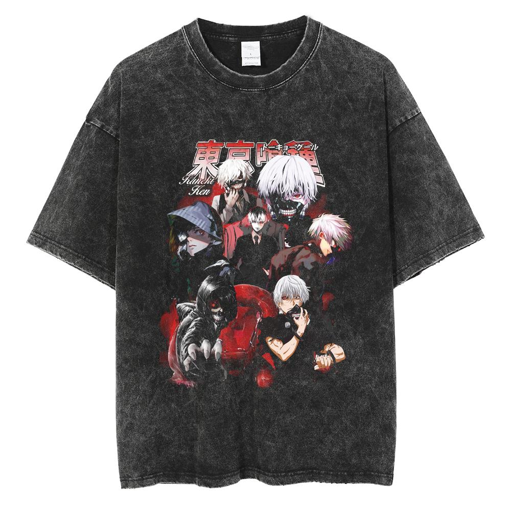 Anime Tokyo Ghoul Ken Kaneki Graphic T Shirt Men Vintage Gothic Tshirts Casual Loose Manga T-Shirt Harajuku Male Cotton T-shirt