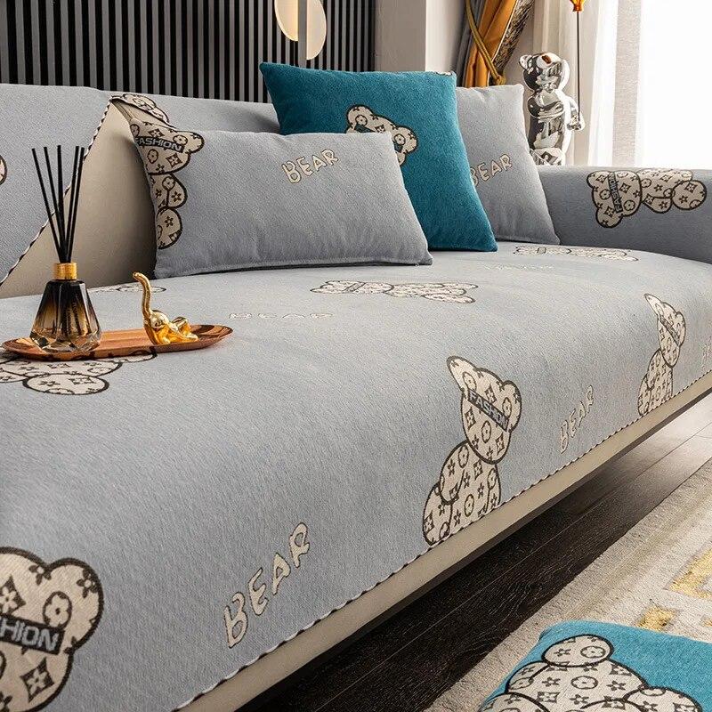 Banana Leaves Jacquard Sofa Cushion Black Couch Cover Pastoral Style Four Seasons Universal Non-slip Fabric Sofa Cover Towel New