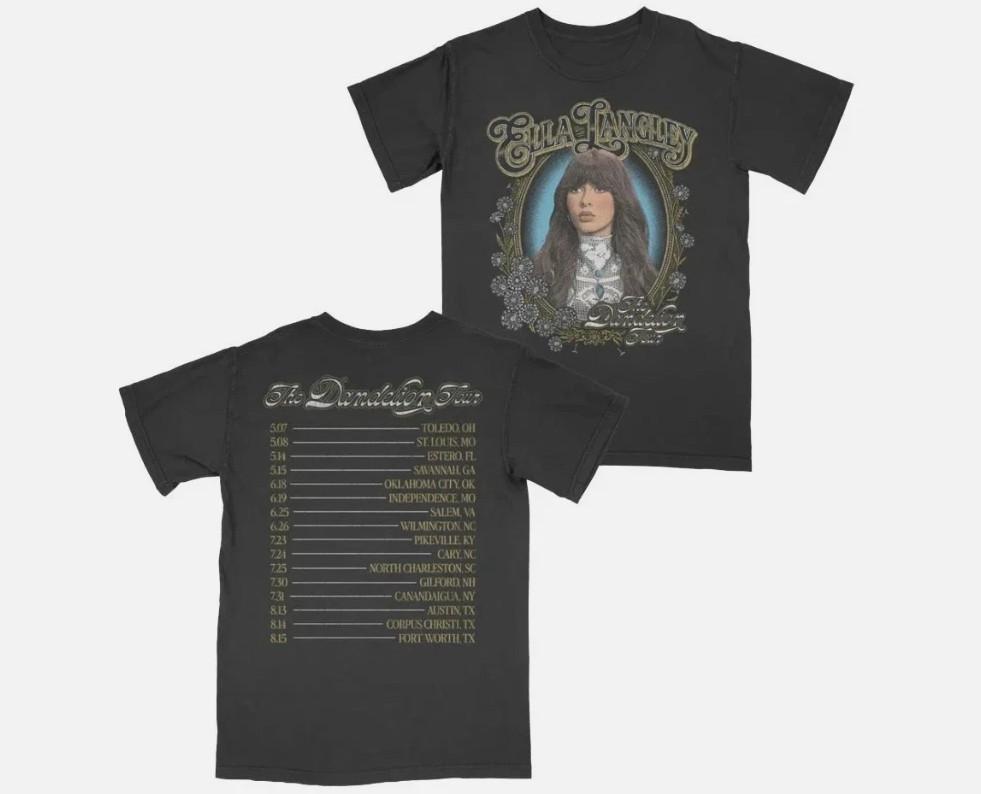 Ella Lang*ley Merch 2026 Black Dandelion Tour Schedule Dates T-Shirt S