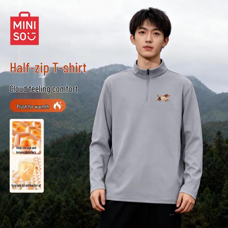 MINISO Men s Fleece Lined Half-Zip Stand Collar Pullover 2XL