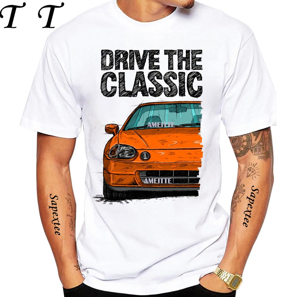 90's Men Short Sleeve Drive The Classic Del Sol CRX Early Model T-Shirt Boy Hip Hop White Casual Tees Retro Mans Sport Race Tops