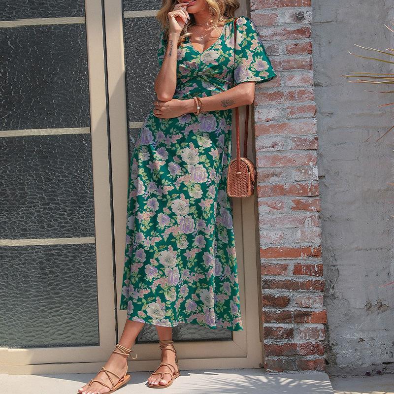 

2025 new summer women s clothing medium and long printed thin dress S зелёный