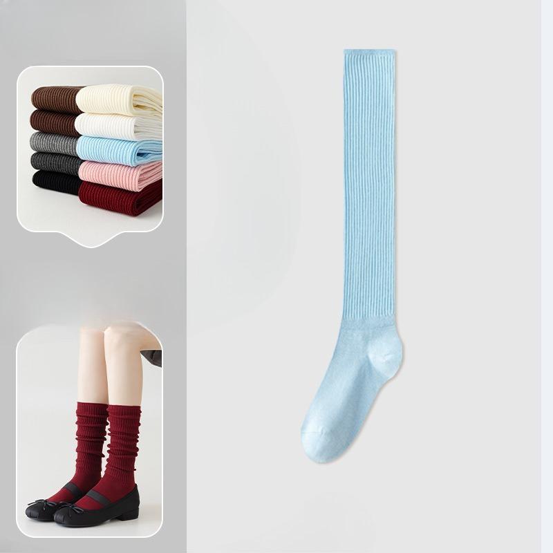 Ankela Red Socks, Women's Calf Socks, Pure Cotton Autumn and Winter Angora Red Knee-high Socks, Vertical Boneless Socks, Pile Socks