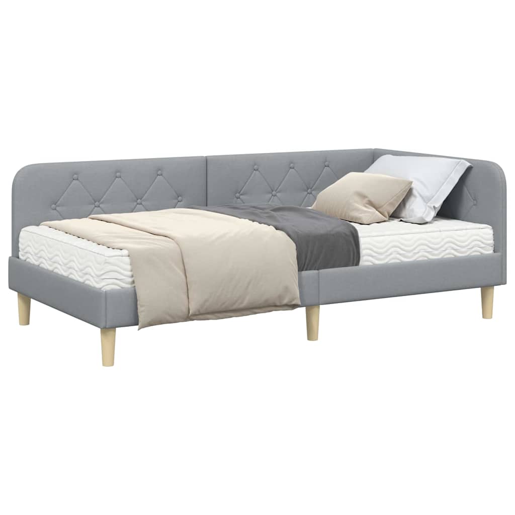 Corner Bed Frame Light Grey 90 X 190 Cm Fabric