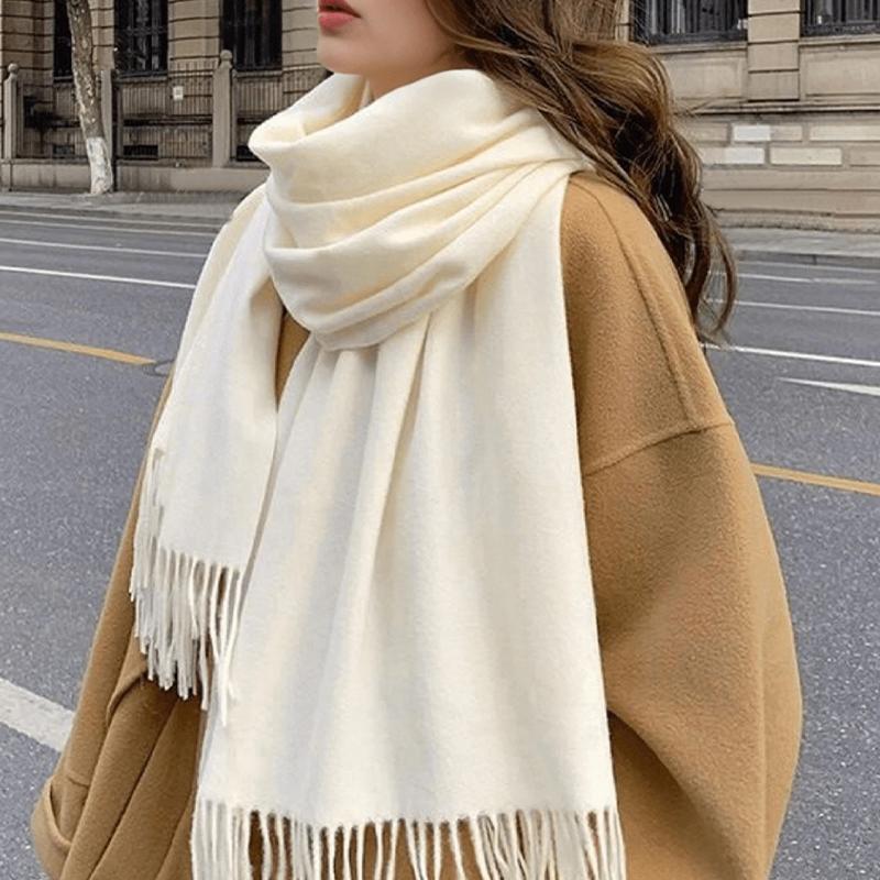 Winter Cashmere Solid Color Pashmina Tassel Scarf For Women Warm Scarves Wraps Girls Thicken Warm Shawl Wrap Echarpe Stole