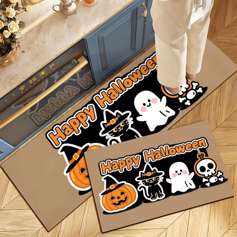 Halloween Diatomaceous Earth 2-Piece Absorbent and Non-Slip Kitchen Rugs Dirty-Resistant Easy-Care Oil-Resistant Rugs