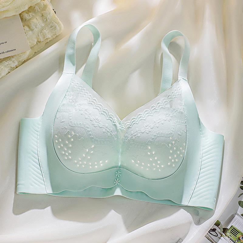

New jelly glue lace thin breathable hole cup bra cover gathered and closed breasts without steel ring 34/75bc through cup