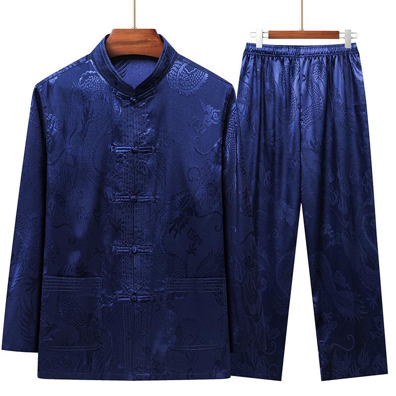 

Китайский стиль Ice Silk Tang костюм мужской костюм с длинными рукавами Hanfu Dad летняя ретро одежда 180