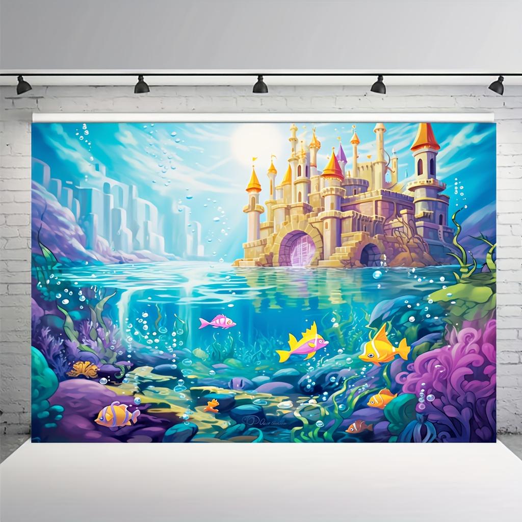 A photography background featuring mermaids, with elements of an underwater castle