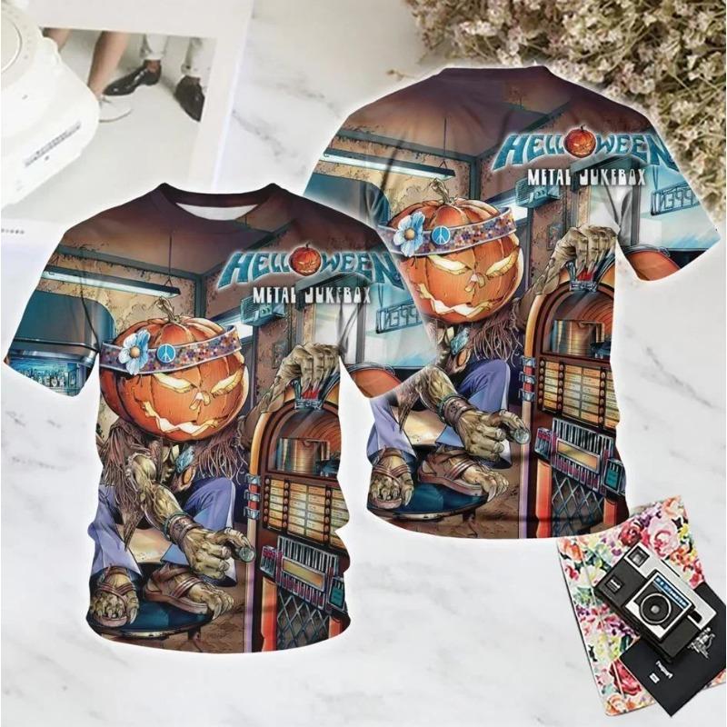 Pop Rock Halloween Band 3D Print Sports Quick-dry Breathable Men T-shirt Hip-hop Heavy Metal Punk Street Casual Short-sleeve Top