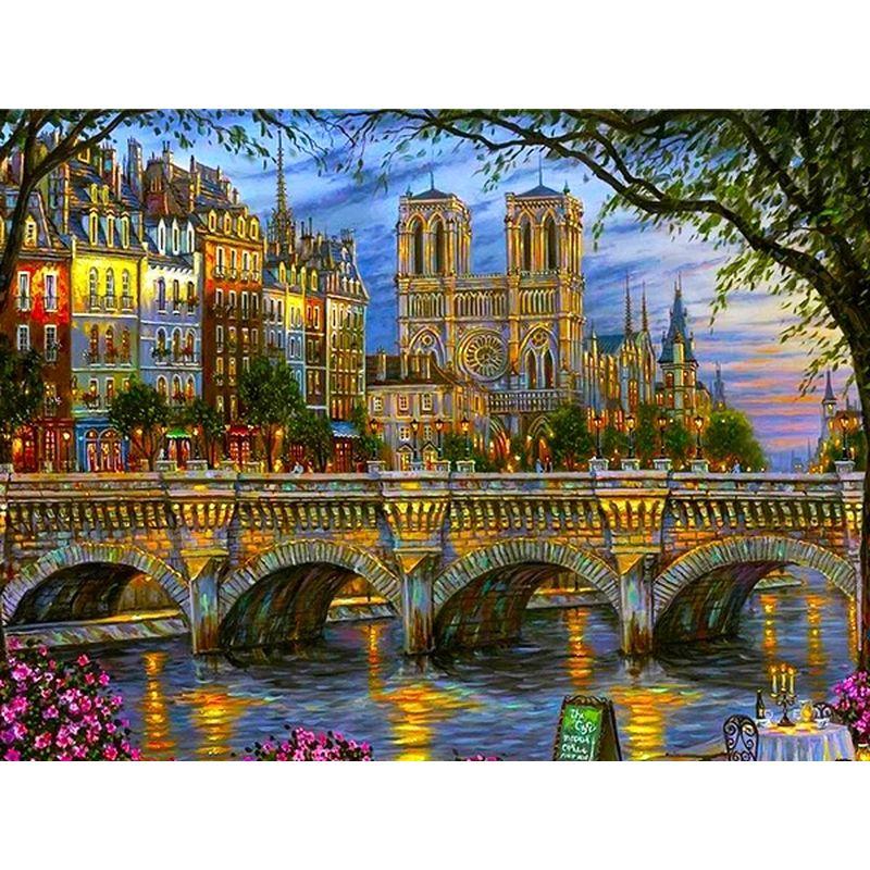 Broderie cu Diamante Peisaj Urban Pictură cu Diamante Mozaic Pătrat Complet Rotund Peisaj Burghiu Stras Imagine Artă