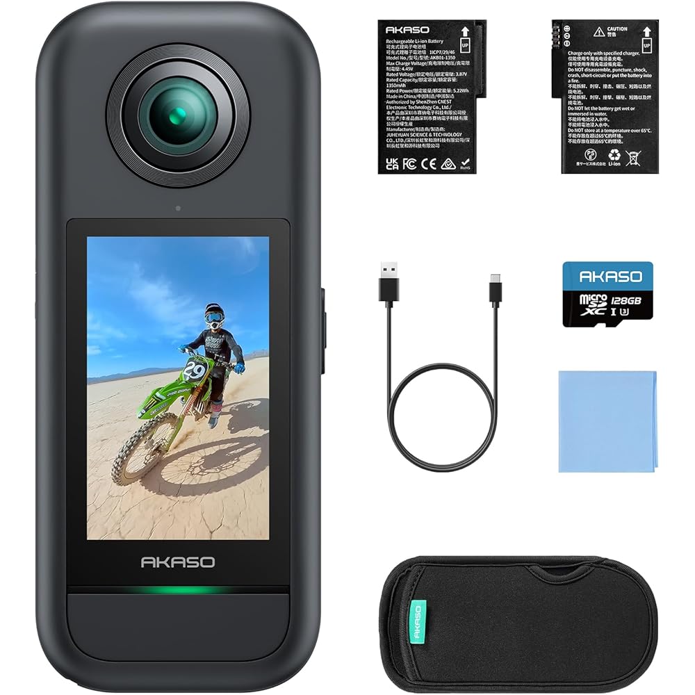 AKASO 360 360-degree Camera Action Camera with 128GB SD Card - 5.7K 360-degree Video, 72MP 360-degree Photos, New 1/2-inch 48MP Sensor, 360° Horizonta