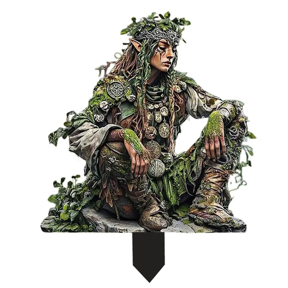 2D Forest Garden Stake Sitting Elf Stake Standing Tree Elf Stake for Lawn Decorative Garden