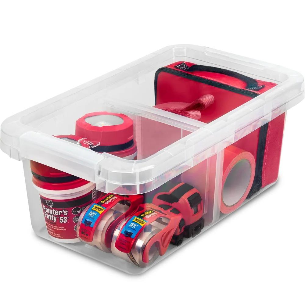 2 Pack Clear Storage Bin with Adjustable Divider Stackable Container Organizing Garage Bedroom Bathroom Closet Kids Room