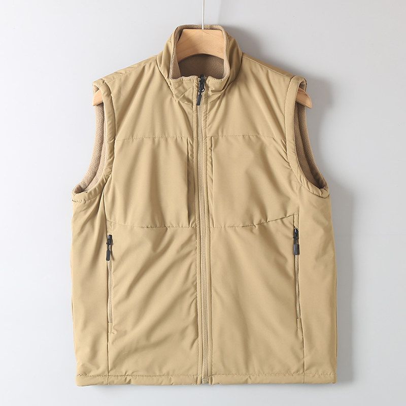 Foreign Trade Original Order Double-sided Wearable Lightweight Warm Men's Autumn and Winter Thickened Fleece-lined Stand Collar Cargo Casual Vest Vest