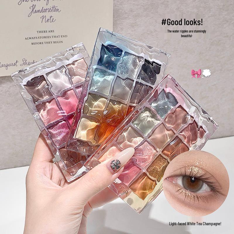 Gege Bear Water Ripple Eyeshadow Palette - Colorful, Pearlescent & Matte Earth Tones, Waterproof, No Fallout, Student-Friendly.